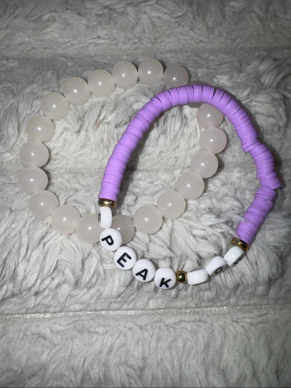 Kids Stretch Bracelet Set - White & Lavender Beads